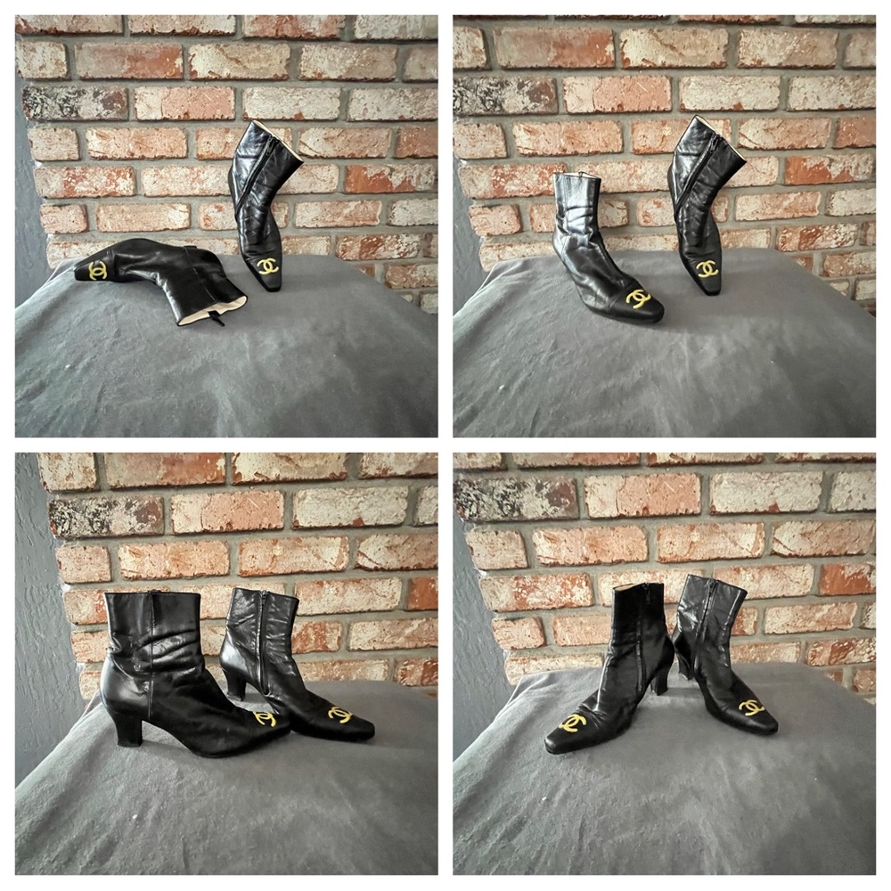 Authentic Chanel Women Leather Square Toe Zip Up Ankle Black Boots Size 36.5 - Picture 11 of 11